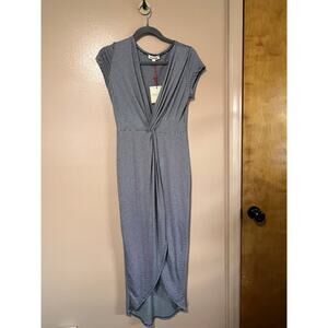 Rolla Coster NWT Black White Stripe Twist Front Maxi Dress Size L Cap Sleeve